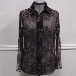 Valiant Paris Chic Black and Gold Sheer Women's Blouse  Club Night Festival